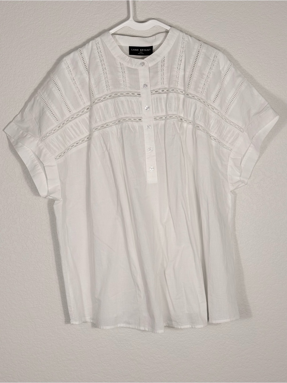 Lane Bryant White Cotton Eyelet Pintuck Blouse Sz 18/20